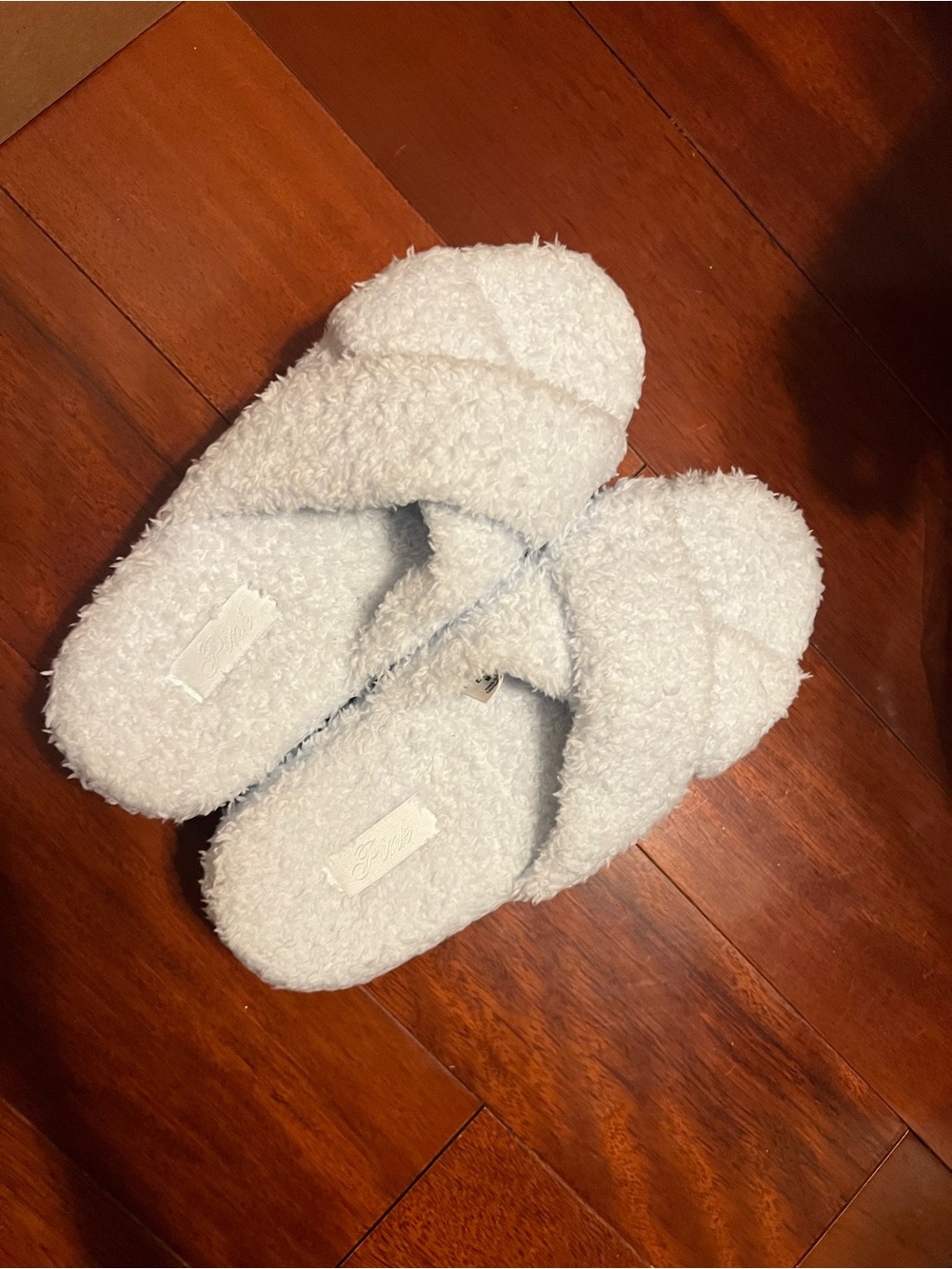 PINK Victoria's Secret Plush White Crisscross Slippers